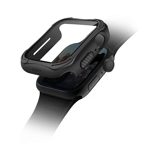 Чехол со стеклом Uniq TORRES +9H glass Anti-microbial для Apple Watch 44/45 мм (Черный)